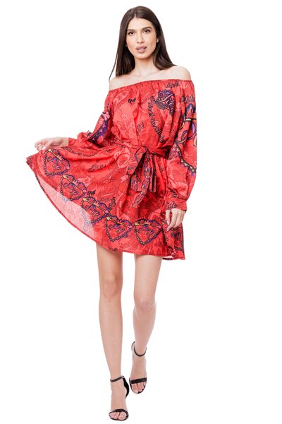 Rochie sexy midi vaporoasa rosie